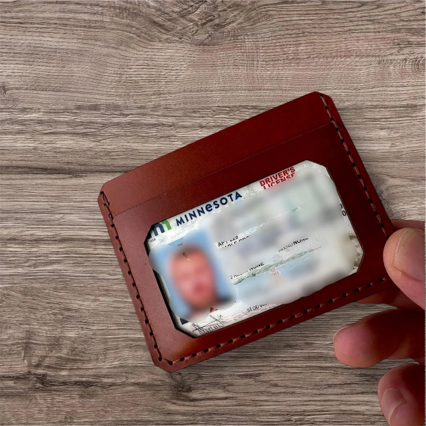 Personalized leather card holder id