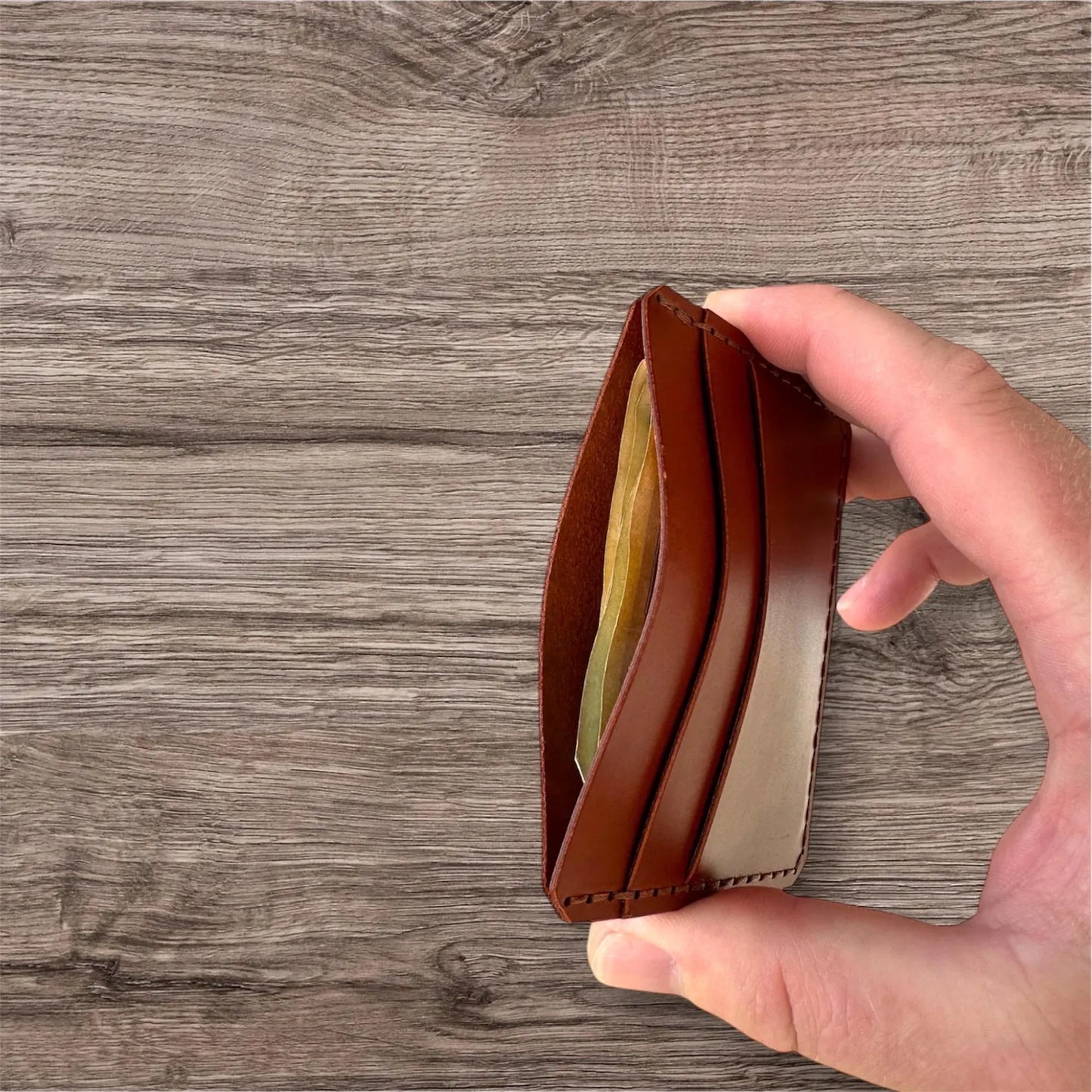 Personalized leather card holder id