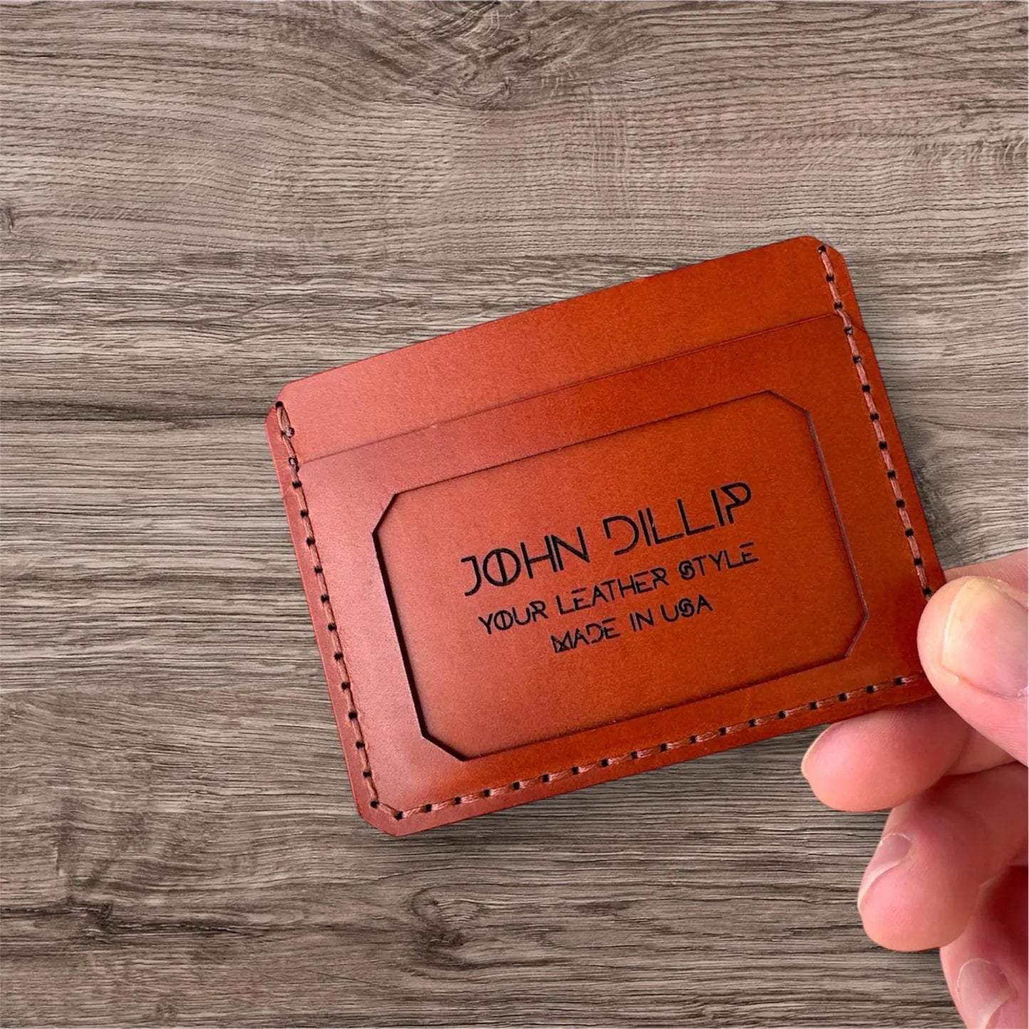 Personalized leather card holder id