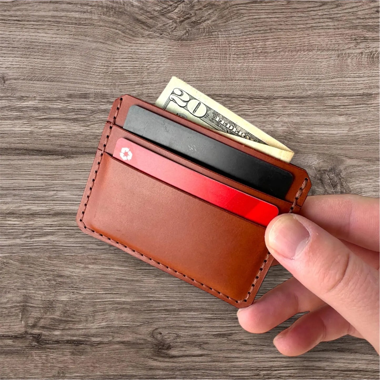 Personalized leather card holder id