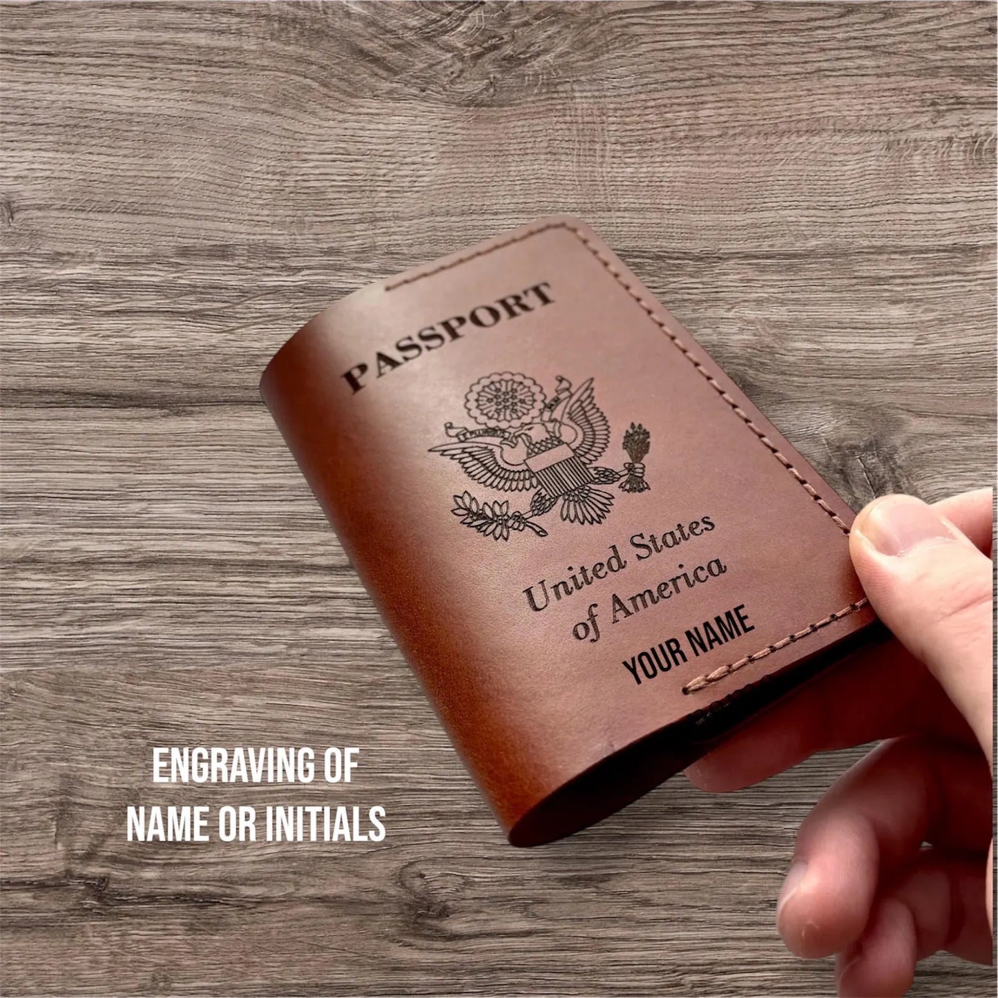 Personalized Leather holder for American passport